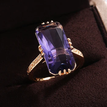 Elegantne Ljubičasto prsten s кубическим Цирконием duge forme od kamena za žene, Angažman modni nakit, Vjenčani prsten, Šarm, Dama, Prsten na prst
