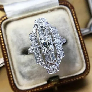Prekrasna Vjenčano prstenje geometrijski oblik za žene s punim premazom od kristala Kubni cirkonij Modni univerzalne ženske večernje nakit Pokloni