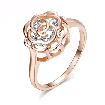Šuplje Prstena u boji ružičastog zlata Ženske Bijeli prstenovi od umetak od cirkonija s cvijetom ruže Modni nakit za Vjenčanje pribor za zaruka
