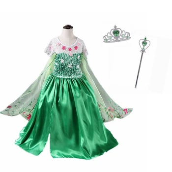 Princeza Večeri Zelena Haljina Djevojka Elsa Дисфраз Odijelo Haljinu Za Rođendan Djeca 3 4 5 6 7 8 9 10 Godina
