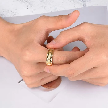 2021 Modne muške 8 mm Zlatne Volfram Vjenčano Prstenje s dvostrukim Zlatnim Utorom S kosim Rubom Angažman Prstenovi Od nehrđajućeg Čelika za muškarce