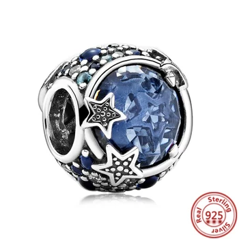Vruće Prodaje Srebro 925 Nebo-Plavi Cvijet Pahuljica Star Mesec Tanke Sjajne Kuglice su Pogodne za originalne narukvice Pandora Ovjes DIY Ženski nakit