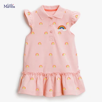 Little maven 2022 Ljetna odjeća za djevojčice Odjevanje polo Prekrasan Pink Rainbow Vestidos Хлопковая udoban Casual odjeća za djecu