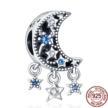 2021 Novi 925 Sterling Srebra Sjajna Mjesec Viseći Zvijezde Ovjes Zrna Idealni Izvorni Pandora Narukvica Za žene DIY Nakit poklon