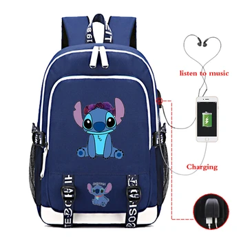 Disney Lilo i Stitch Ruksak Školska torba USB punjenje Oxford vodootporni laptop putnu torbu ruksak za mlade poklon za rođendan