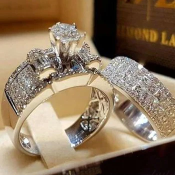 Gu Li Luksuzni Crystal Ženski Cirkon Zaručnički Prsten Skup Moderan Vjenčanje Postavlja Nakit Vjenčano Prstenje Za Žene