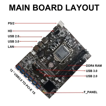 Matična ploča za майнинга BTC B250C s ventilatorom za hlađenje procesora RGB 12 PCIE konektor za grafičku karticu USB3.0 LGA1151 Podržava DDR4 za BTC