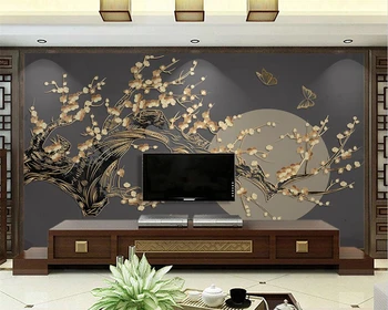 бейбеханг postavio prekrasan novi kineski stil cvijet šljive svijetle na mjesečini luksuzna zlatna reljefnih linija desktop pozadine