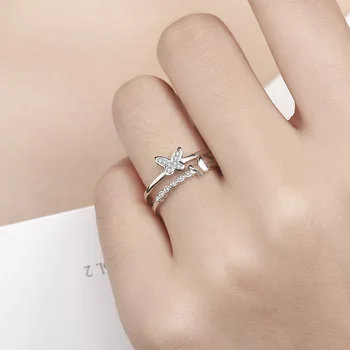 Modni prsten leptir Srebrne boje za žene, Dame luksuzni nakit u stilu Punk s podesivim antičkim natpisima prstenom Anillos
