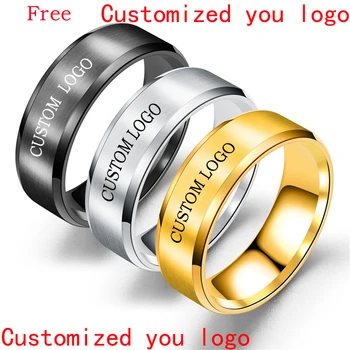 Besplatna dostava Korisnički naziv Sportski Logos 8 mm, Crno/ srebrna/ zlatni vjenčani prsten Nakit za muškarce Žene DIY Logo