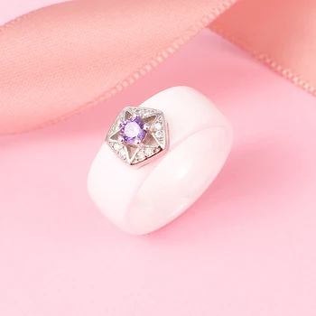 Romantični Pink Crystal Ženske prstenove Širine 8 mm Crno Bijeli Keramički Prstenovi Ženski Nakit za ruke Božićni poklon Zdrave nakit