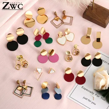 ZWC 2019 Modni korejski naušnice-kapi za žene s geometrijskim metalnog zlata, viseće naušnice na крючках, moderan nakit veleprodaja