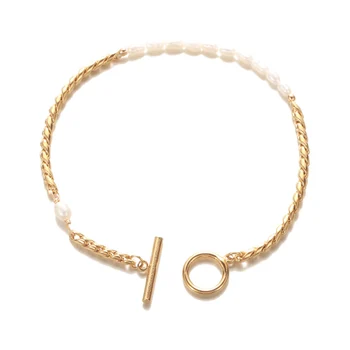 2022 New Elegant Natural Pearl Chain Bracelet Stainless Steel 18 K Metal Bracelet nakit za žene