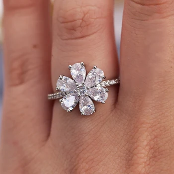 Elegantne cvjetne prsten za žene s transparentnim kristalno Kubni cirkonij Ženske večernji pribor Savršen poklon za djevojčice Nakit poklon