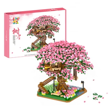 Mini Sakura Stablo Kuća Blokovi Japanski Pogled na ulicu Višnje Boje Model Zgrade MOC Kuća, Drvo i Cigle Igračke, Pokloni