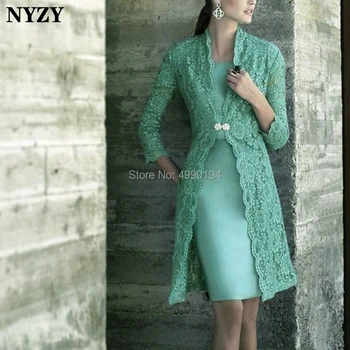 NYZY M139 Elegantan haljinu-pakovanje od 2 komada tirkizno-zelene boje Haljine za majku mladenke s кружевным bolero za svadbene zurke vestidos coctel 2019
