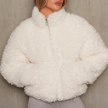 Ženska jesen i zima Novi medo kardigan Kratka jakna i Kaput od ovčje vune Ženski zimski kaput Donje kaput Crna ženska jakna