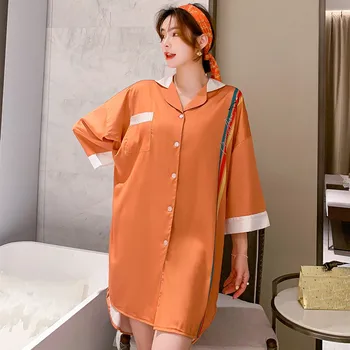 Ženska Casual košulja za spavanje s po cijeloj površini Satin spavaćica Pidžama Slobodna spavaćica Intimno donje rublje Ljetna Nova odjeća za odmor Kućna odjeća