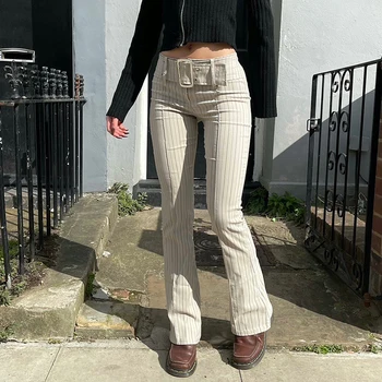 Vintage ulični odjeća sa spuštenim podvozjem Smeđe spaljene gotički hlače za Proljeće, Jesen Indie s niskim strukom Spaljene hlače Y2K 90 - ih godina E Girl Estetski hlače