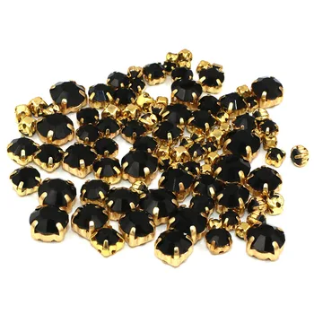 Topla rasprodaja 100 kom./Mješoviti paket veličina stakla kristalne perle zlatna osnova za šivanje crnci rhinestones DIY Svadbeni nakit