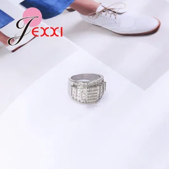 Moda Jednostavan Stil Podstavljene Kubni Cirkon AAA i Prozirni Kristal Široke Prstena za prste 925 sterling srebra-nakit za žene