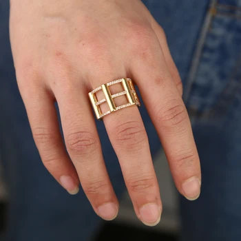 Zlatne boje mikro utrti cz zaručnički prsten za žene geometrijski jednostavan multi neprerađenih cz široke trake