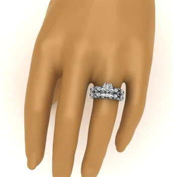 Carofeez Modni Prsten u obliku srca Set za žene Pribor Srebrne boje Zaručnički prsten Mladenka Cirkon Vjenčani prsten, Nakit poklon
