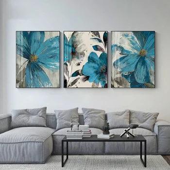 Plava retro-slikarstvo cvijet apstraktno slikarstvo na platnu procvata biljni život tisak plakata zidni slikar dekoracija home slike