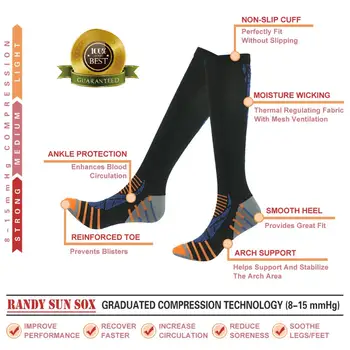RANDY SAN 10-20 mm hg. žlice. Kompresije čarape 40 cm do koljena Za vježbanje, Trčanje, Planinarenje Penjanje Košarka Muške, ženske čarape 2 para