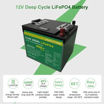 Nova Baterija 12 200 Ah LiFePO4 Ugrađena litij-željezo-фосфатный Baterija BMS s ćelijama klase A Za motor RV Solarni EU, SAD-a i Bez poreza