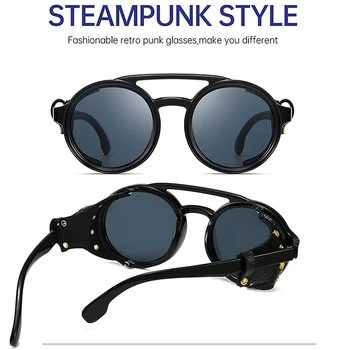2021 Klasicni Okrugle Sunčane naočale u stilu Steampunk Ženske, Muške Vintage naočale na jednostavan plastičnom ivicom s dizajnerskim naočalama od кожзаменителя