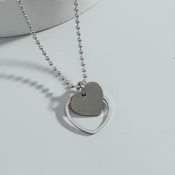 Ogrlica sa dvostrukim srcem od nehrđajućeg čelika Geometrijski trg kružni ovjes Punk-modni muška ogrlica Klasični nakit Poklon ocu