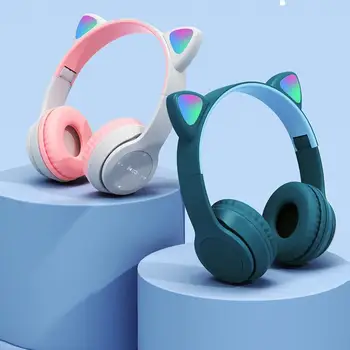 Svjetlo bljeskalice Slatka Mačka Uši Bežične Slušalice s mikrofonom Mogu upravljati led Stereo Glazbu za djevojčice Telefon Bluetooth kompatibilne slušalice