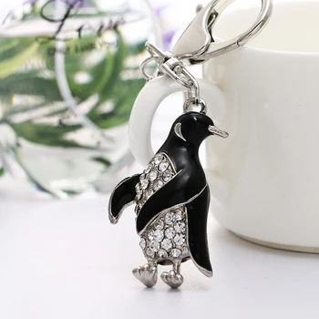 JINGLANG Srebrne Boje Metalni Privezak za ključeve, Visi Bijeli Kristal 3D Emajl Pingvin Životinje Privjesci Privjesci za žene Torba Nakit