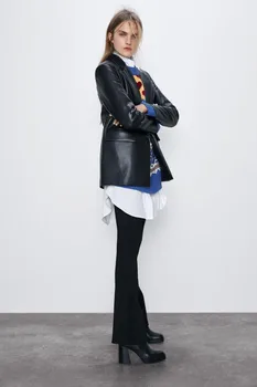 2021 Modni crna sportska jakna od umjetne kože Kaput za žene Proljeće i Jesen Jakna dugih rukava Ženske Svakodnevne blazers na High street Odijela F291