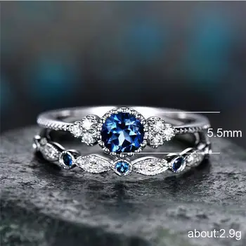 2 kom./compl. prstenje Nakit Blještavo Savršen Plavi Okrugli Rez Cirkon je Kamen Prstena Ženska Stranka Angažman Zaručnički Prsten na Dar