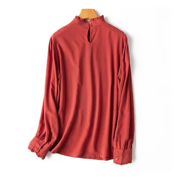 SuyaDream Ženske svilene bluze Prirodne svile sa volanima ovratnik-satna s dugim rukavima Crvena Košulja, bluza 2022 Proljeće Ljeto Majice