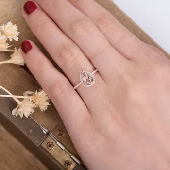 HUITAN Luksuzno prsten na godišnjicu braka sa ogromnim зубцом u obliku kruške, оправленным u boji ružičastog zlata, Modni Angažman prstenovi za žene