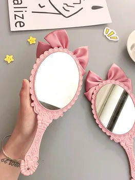 CSHOU199 Slatka luk kreativno pero ogledalo za šminkanje ručni salon za uljepšavanje makeover princeza ogledalo prijenosni ogledalo pink boja