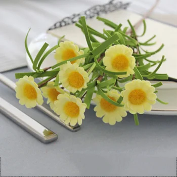Umjetno Cvijeće, Bijela, Žuta Ljepotica Krizantema 8 Grane Imitacija Tratinčice Lažni Cvijeće Ukras za Kućnog Vrta Ureda