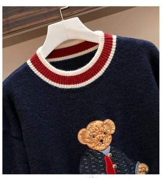 Plus Size 4XL Ženski pletene kostim Medvjeda Pulover Džemper Top I Mini suknja Komplet Od dva Dijela 2021 Zima Slatka Slatka Odijevanje Odjeće