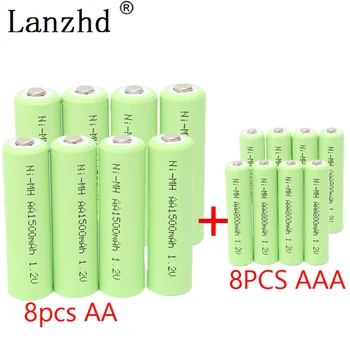 AAA Punjive baterije AA baterija NiMH Baterije 1.2 1500 mah baterija za igračke kamere daljinski upravljač (8 kom. AA + 8 kom. AAA)