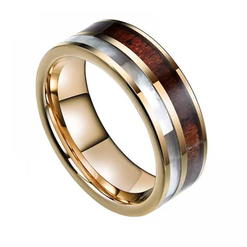 Moderan muški zlatni prsten od nehrđajućeg čelika Гавайское Koa Drveni petrovo uho -- Inlay Kupola Zaručnički prsten Muški vjenčani prsten Nakit