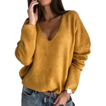 Ženske jesen slobodan ravnici V-izrez u obliku dugih rukava Medo pulover Džemper Top