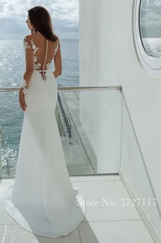 Prozirne Vjenčanje haljina Sirena od satena s dugim rukavima 2021 godine, aplikacija i vlak je vjenčanica s gumbima ogrtač dug