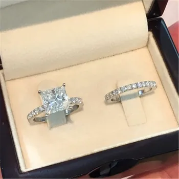 Modyle Modni Prsten srebrne boje Skup Za žene Nakit Jednostavan Dizajn Kvadratnom Cirkon Vjenčanja Vjenčani Prsten Bijoux