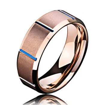 3 Stila Muški Prsten sa канавкой od volfram karbida s uzorkom od ružičastog zlata Srebrne boje s mat površinom Modni angažman zaručnički prsten