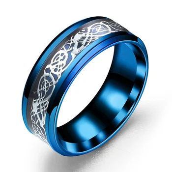 Vintage Plave Crni Prstenovi Muški Nakit Prstenje Od Nehrđajućeg Čelika Za žene Nakit Vjenčano Prstenje Prsten sa zmajem Muškarci Anel