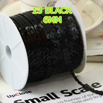 100 Metara 6 mm Crne završiti šljokicama, Prodaje se za ambalažu od 1 rola(100 metara)-Crna traka sa šljokicama