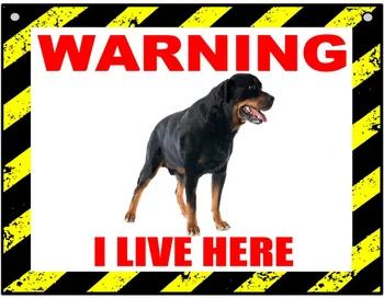 Upozorenje živim ovdje - Rottweiler - Pas Metalni Znak Za Unutarnje ili Vanjsko Bojenje Metala Plakat 20x30 cm Metalna pločica Metalni Poster
